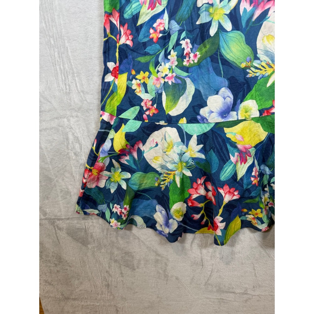 J.McLaughlin Mirimar Maxi Dress M Blue Floral Linen Blend Sleeveless Faux Wrap - Picture 6 of 11